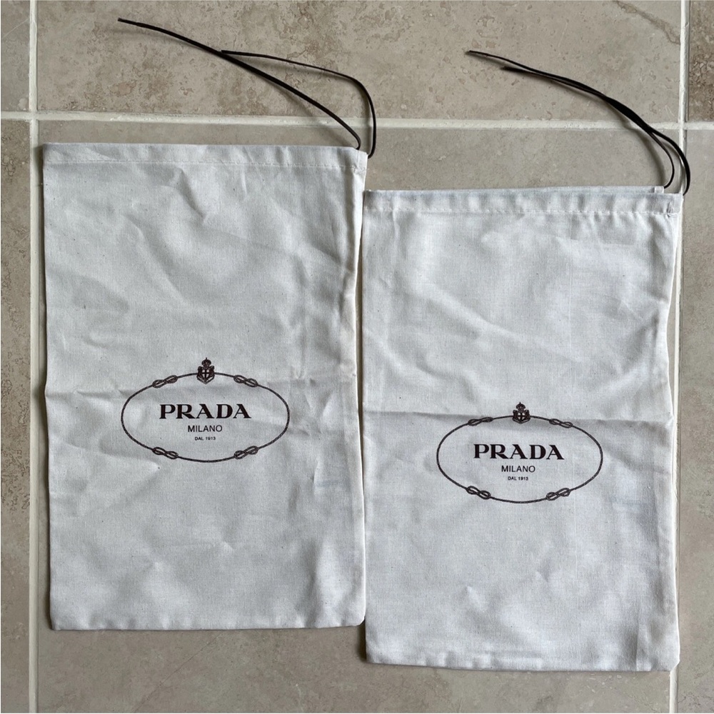 PRADA Milano dustbags shoe handbag storage Cotton 8.75”x 13.5” Cream Drawstring